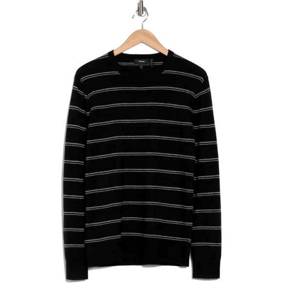 NWT Theory Riland Striped Wool Blend Pullover Sweater Gray L - Picture 1 of 3